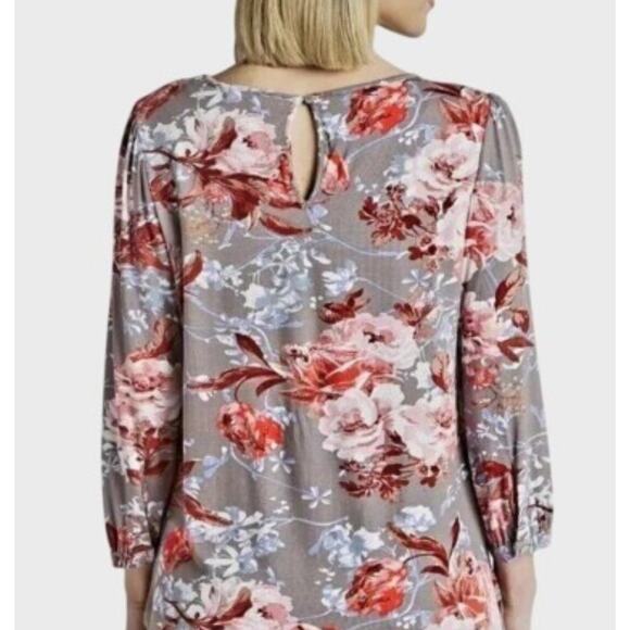 Daniel Rainn Stitch Fix Women's Size Small Knit Blouse Grey Floral Pleated - Picture 2 of 11